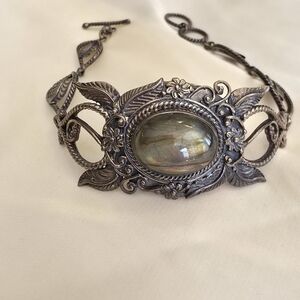 Labradorite Oxidized Sterling Silver Bracelet With Toggle Clasp